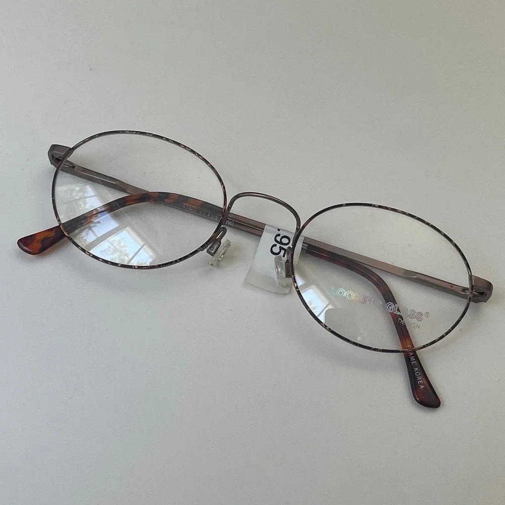 Looking Glass 7090 Oval Eyeglass Frames Matte Brown Demi Tortoise Korea Vintage